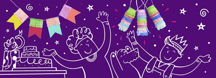 Line illustration of birthday celebration