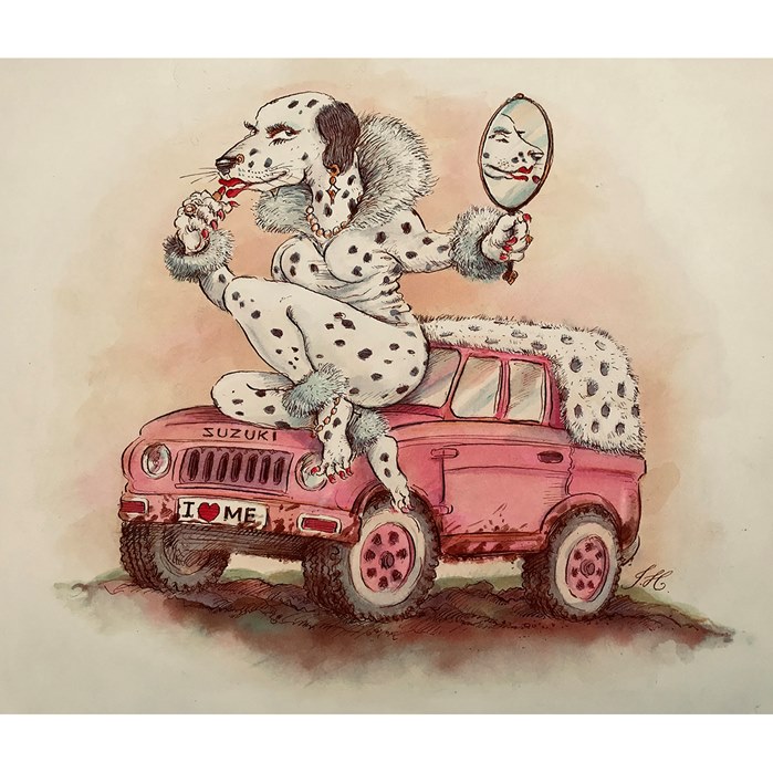Cartoon illustration of dog makeup 