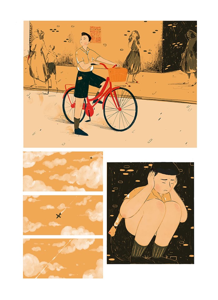 Storyboard art of flights flying