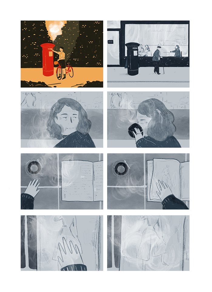 Storyboard illustration of coffee shop
