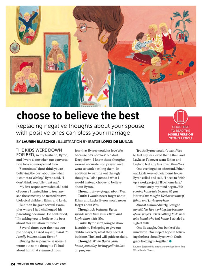 Editorial illustration of Positive Thoughts for Focus on the Family magazine 