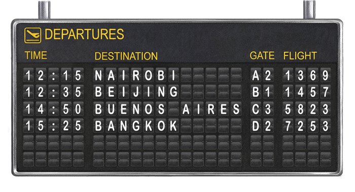 Stamp design of American flight departures