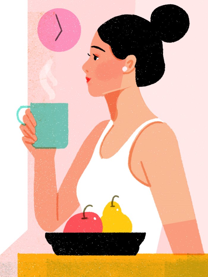 Graphic design of girl drinking coffee
