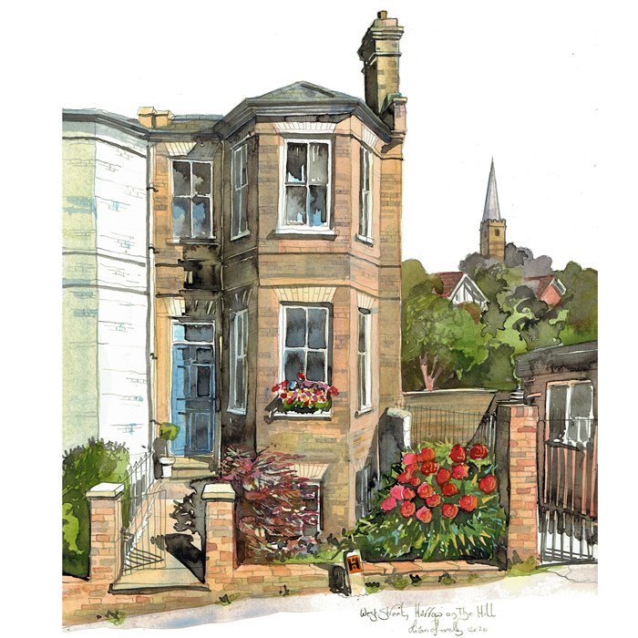 Architecture illustration of Victorian house in Harrow on the Hill