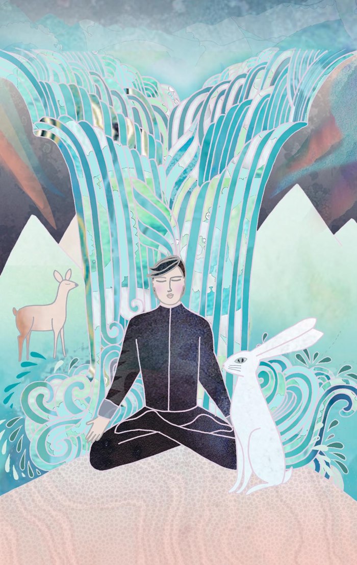 Boy doing yoga graphic illustration 