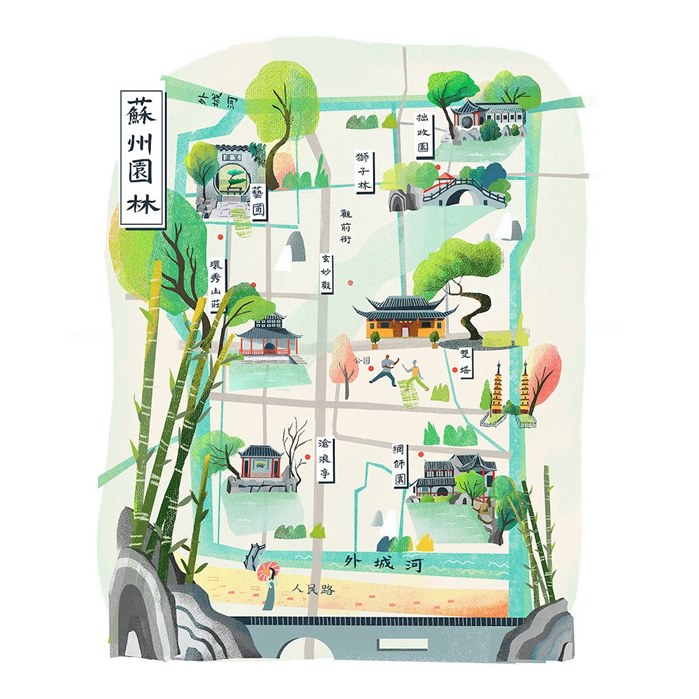Chinese map illustration by Li Zhang