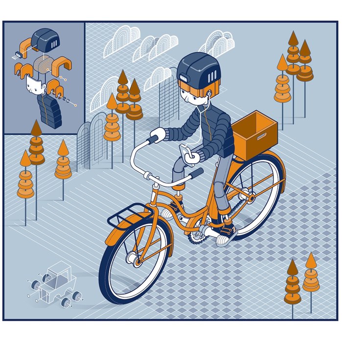 Robot delivery boy technical illustration 