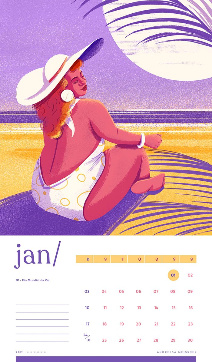 fashion illustration with calendar model