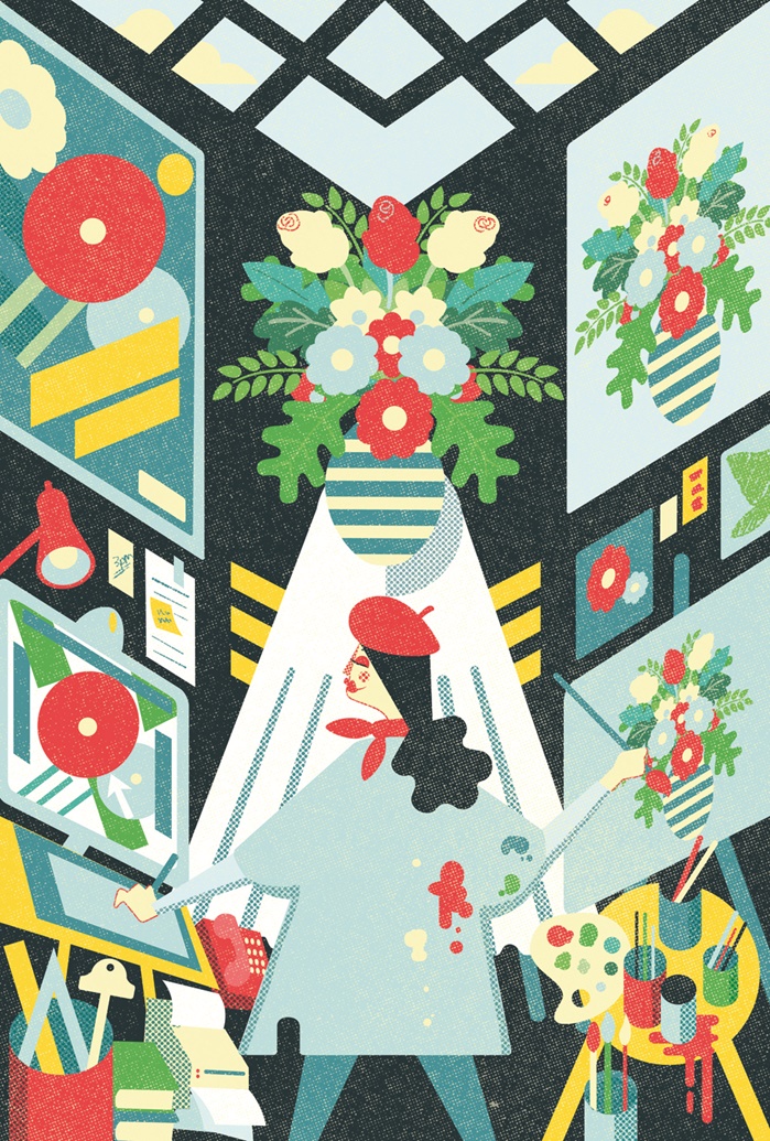 Woman painting flower vase 
