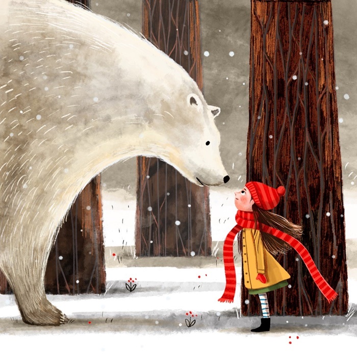 Line illustration of a Girl friendship with Polar Bear