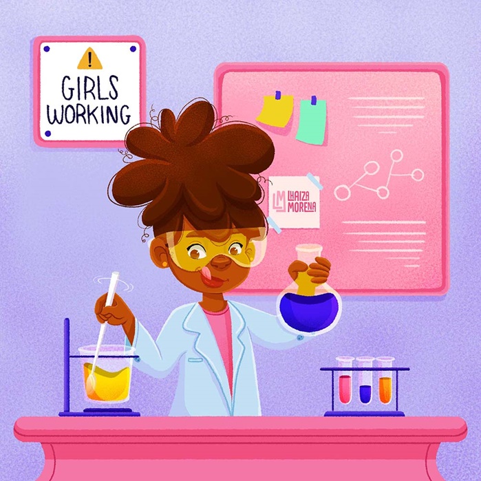 Cartoon woman scientist