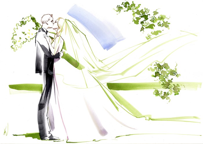 Wedding couple watercolor illustration
