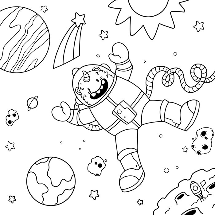 Black and white image of monster in space