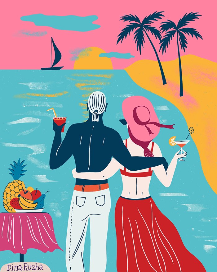 Illustration of a romantic couple trip to Florida