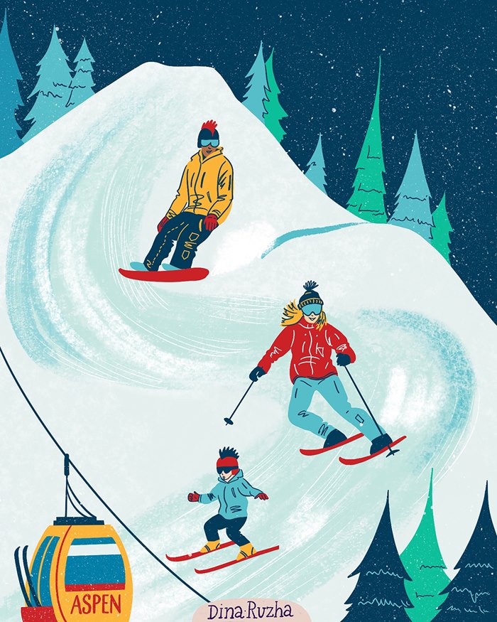 A family on a snowy mountain for Real Simple Magazine