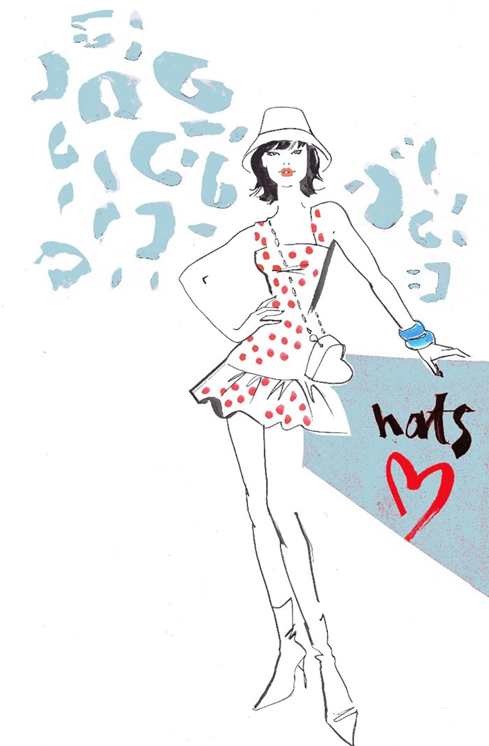 Line and color drawing of fashion character