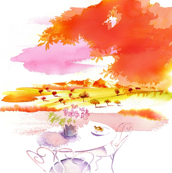 Katharine paints an ambient watercolour scene for Soleado
