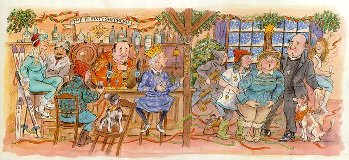 Illustration of busy festive social scene