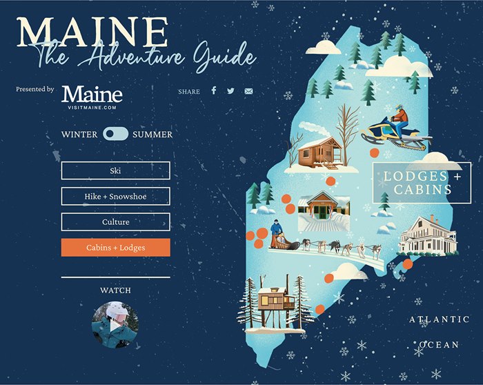 Map illustration Maine's Lodges + Cabins