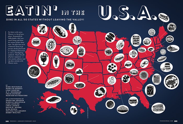 Eatin in the USA map illustration for Phoenix Magazine