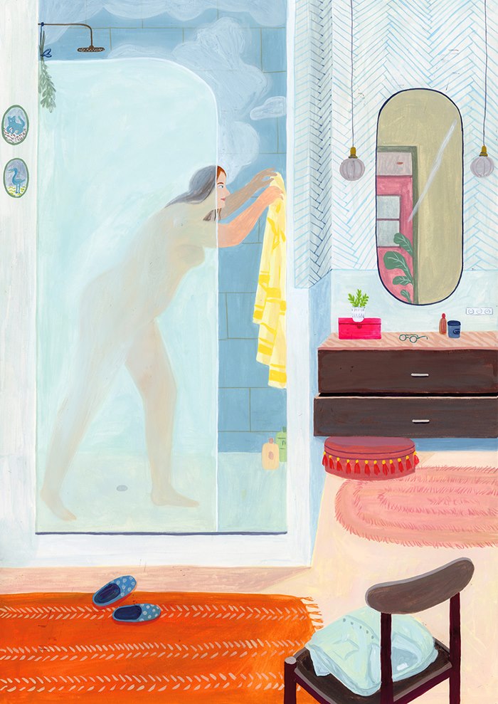 Painting of Bathrooms by Iratxe depicts intimate moments