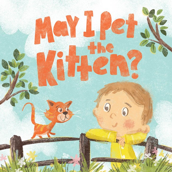 Layout for the book jacket of "May I Pet the Kitten?"