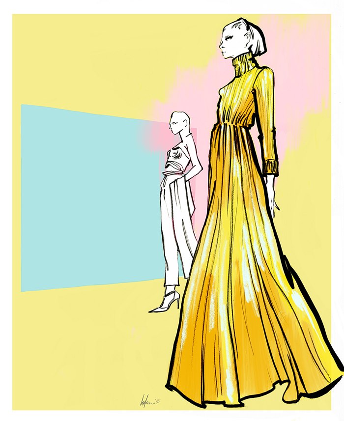 Glamourous lady illustration at Paris Fashion Week