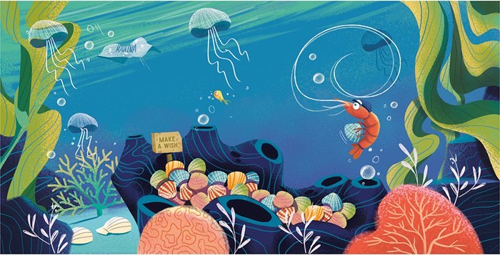 Illustration of sea life for the book Marina