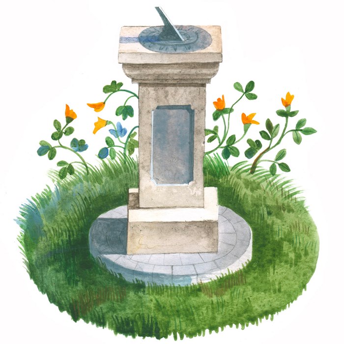 Sundial pedestal illustration by Victoria Fomina