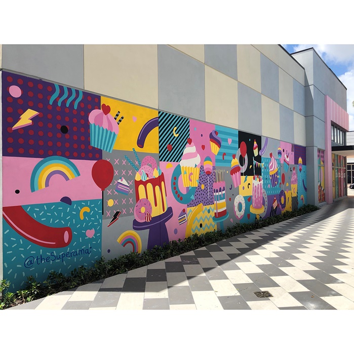 Food theme street mural illustration