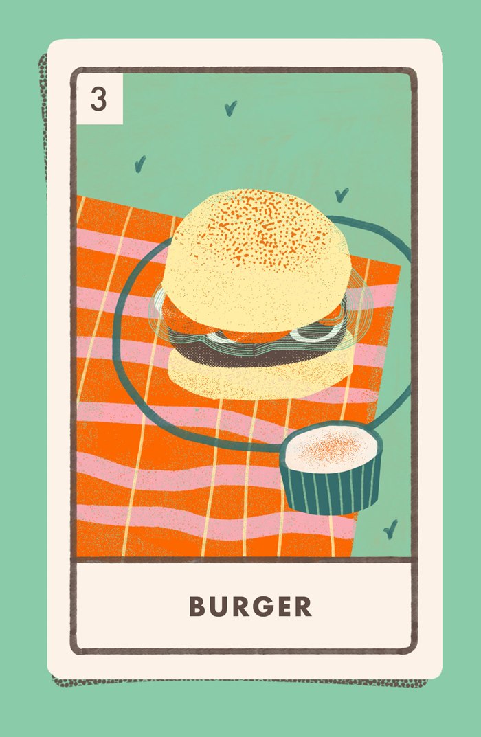Food illustration of Burger by Gina Rosas