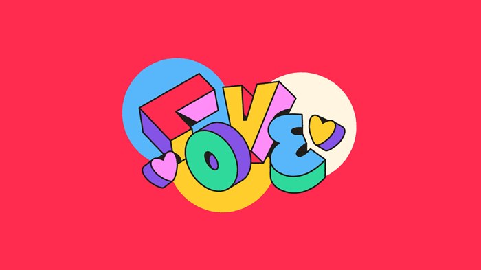 Bold colorful typography of LOVE