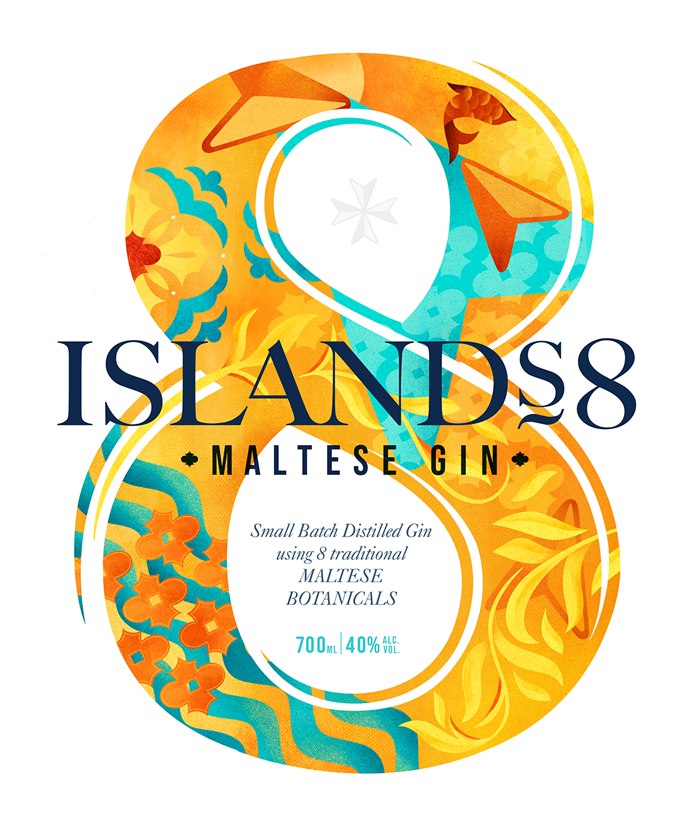 Label for Islands8 Maltese gin