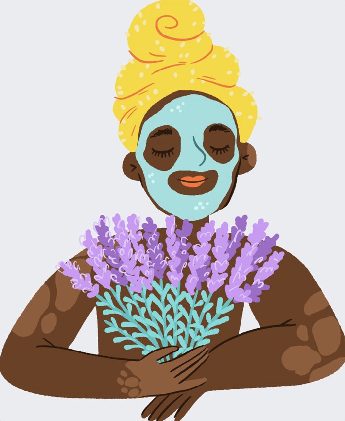 Cartoon woman with face mask
