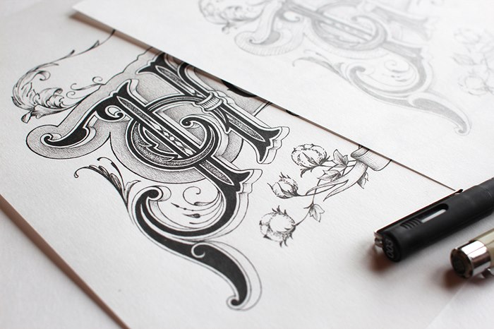The Household Words' intricate calligraphy illustration