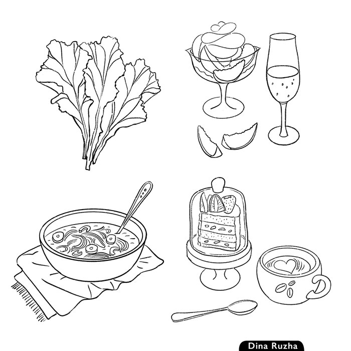 Food-based interior drawing for a novel