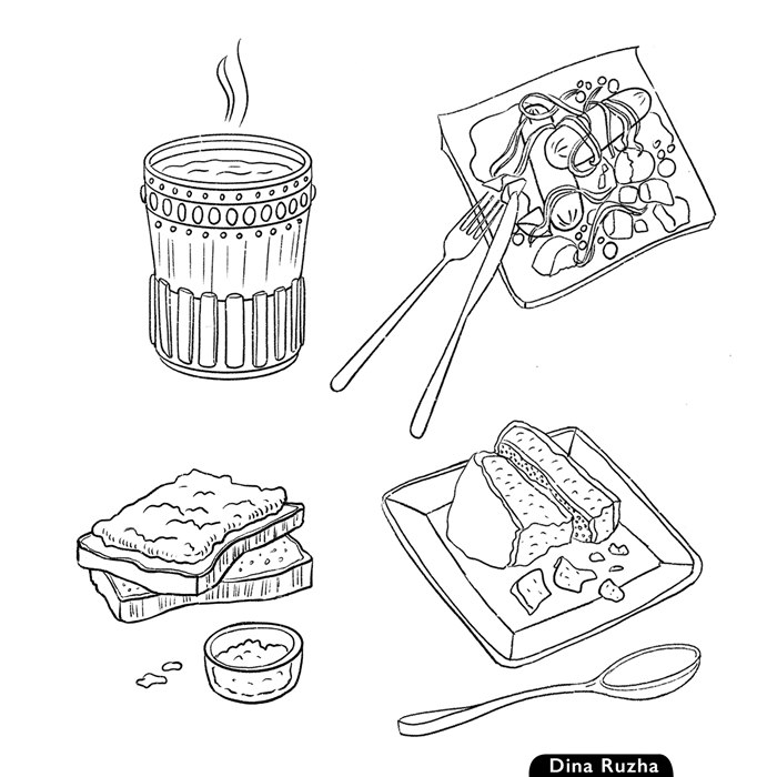 Food illustration with a fluid line style