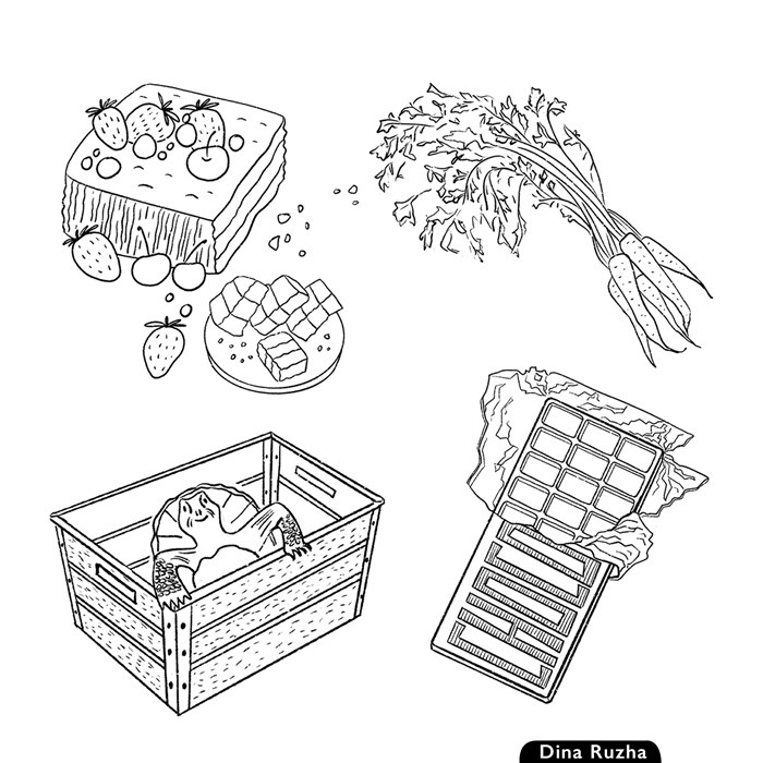 Tortoise and food fine line drawing