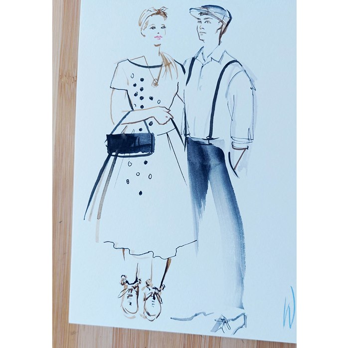 Vintage fashion sketch drawing