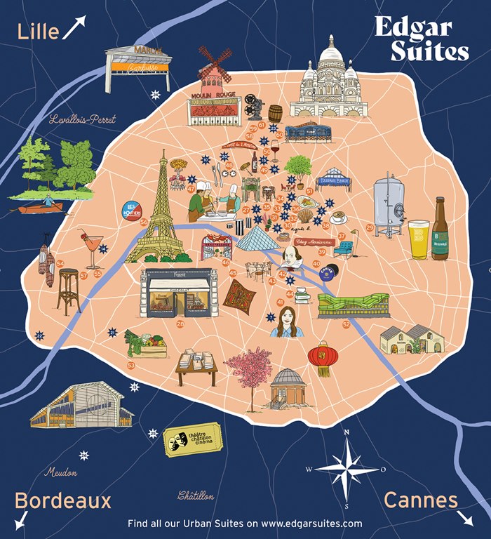 Illustrated map for Edgar Suites in France's capital