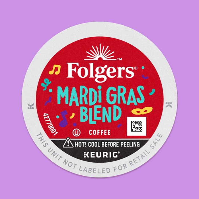 Label work for Folgers' Mardi Gras Blend
