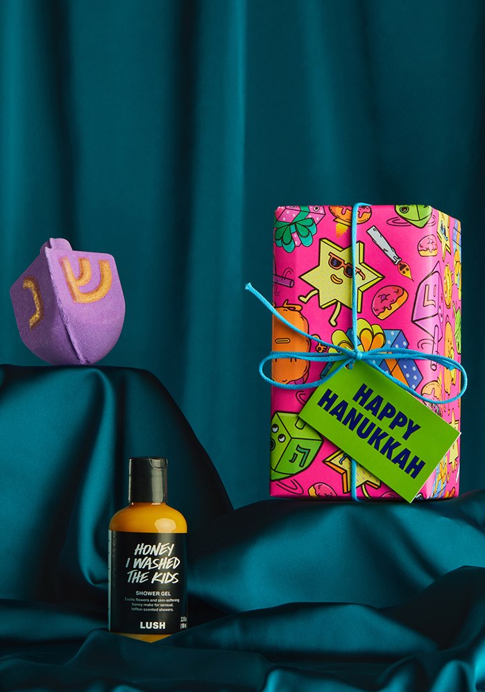 Lush's festive gift wrap with a Hanukkah theme