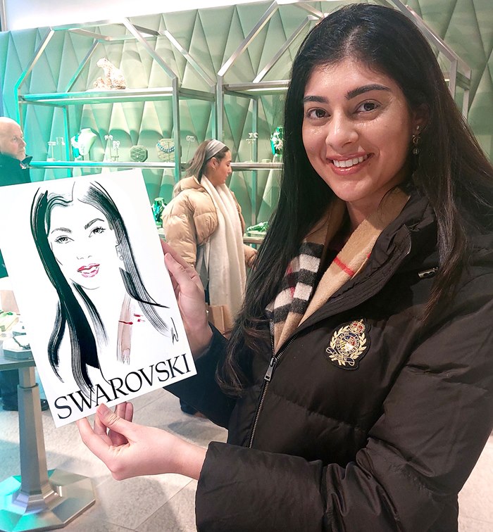 Swarovski's store visitor portrait drawing