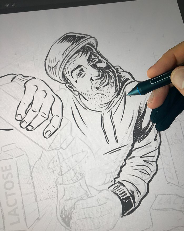 A line drawing of an engaging character