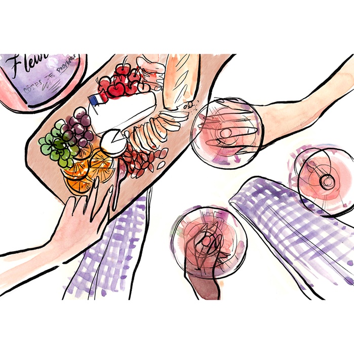 Fruits line and color art