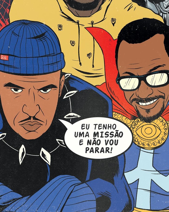 The piece features prominent Brazilian rappers