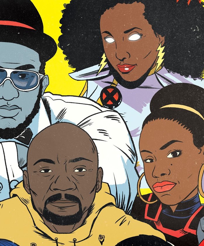 Speech bubbles and bold, expressive character designs
