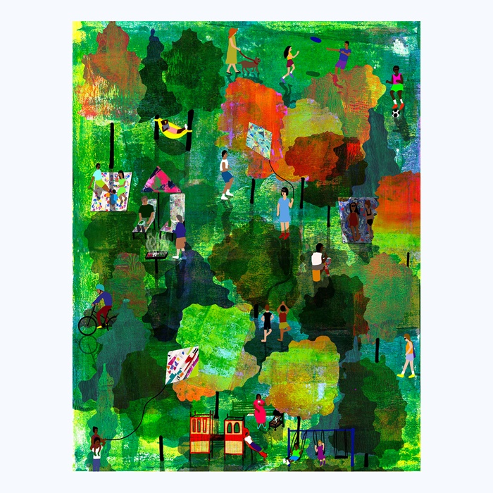 Watercolor illustration of a botanical park