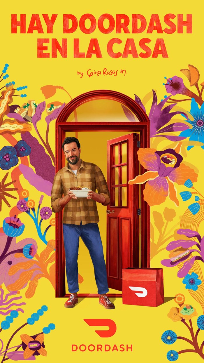 “Hay DoorDash En La Casa" advertising illustration