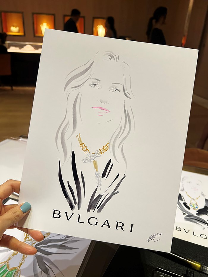 Live portrait artistry at Bulgari luxury event